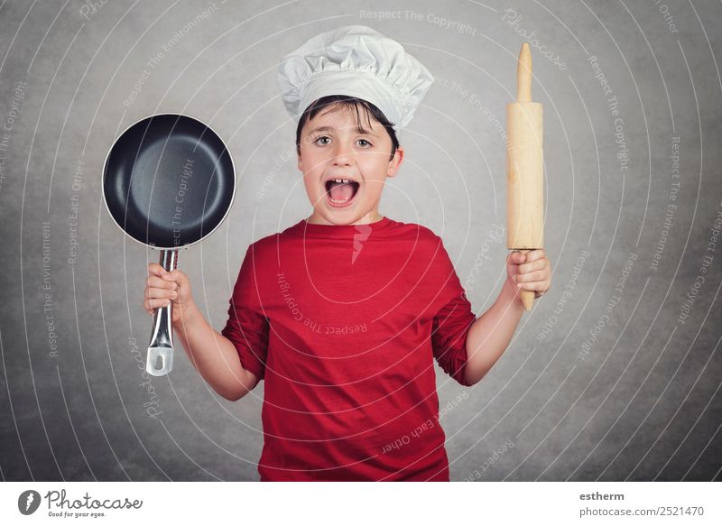 Happy little boy in chef uniform Nutrition Dinner Diet Lifestyle Joy Kitchen Restaurant Child Gastronomy Business Human being Masculine Boy (child) Infancy 1