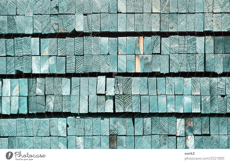 Woodcut-like Wood strip Stack Cut neat and tidy Sharp-edged Simple Together Many Turquoise Edge Arrangement Identical Equal Practical Square timber Direct
