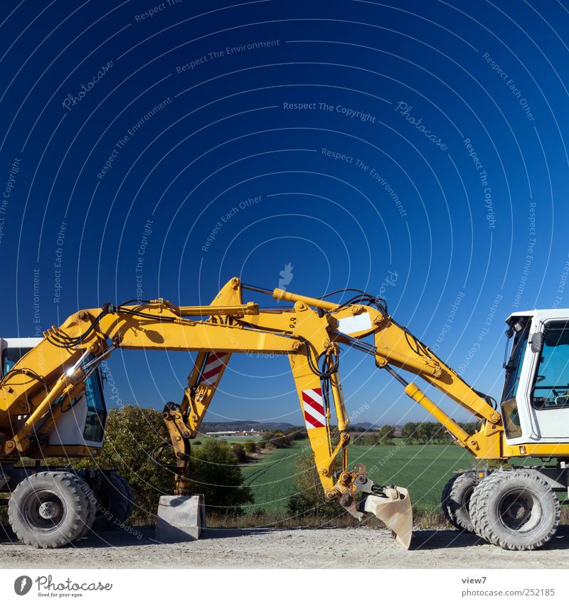 excavator Construction site Closing time Nature Cloudless sky Climate Beautiful weather Means of transport Traffic infrastructure Vehicle Authentic Simple Fresh