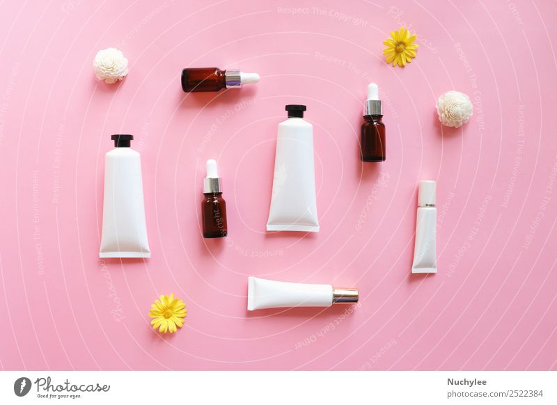 Flat lay of various organic skincare products - a Royalty Free Stock Photo  from Photocase
