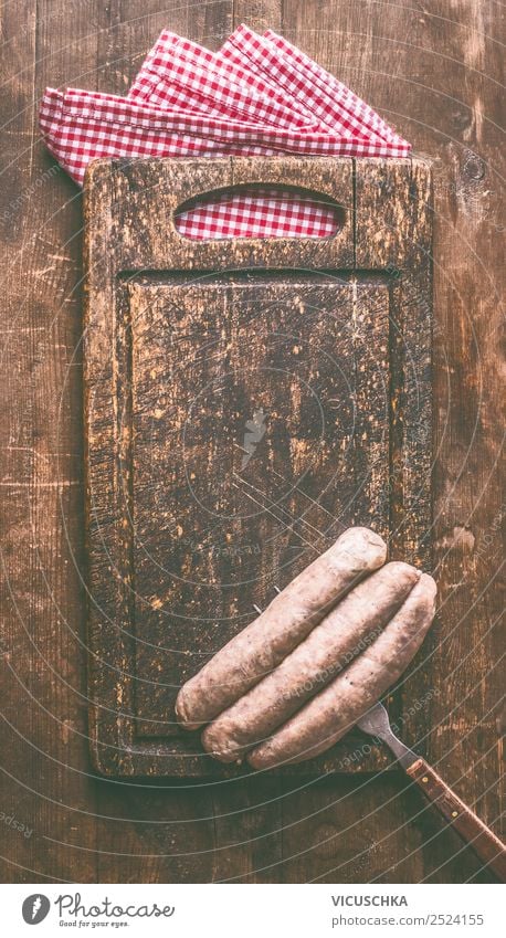 Bratwürste Background Food Sausage Nutrition Style Design Barbecue (apparatus) Vintage Background picture Bratwurst Wooden board Rustic Chopping board