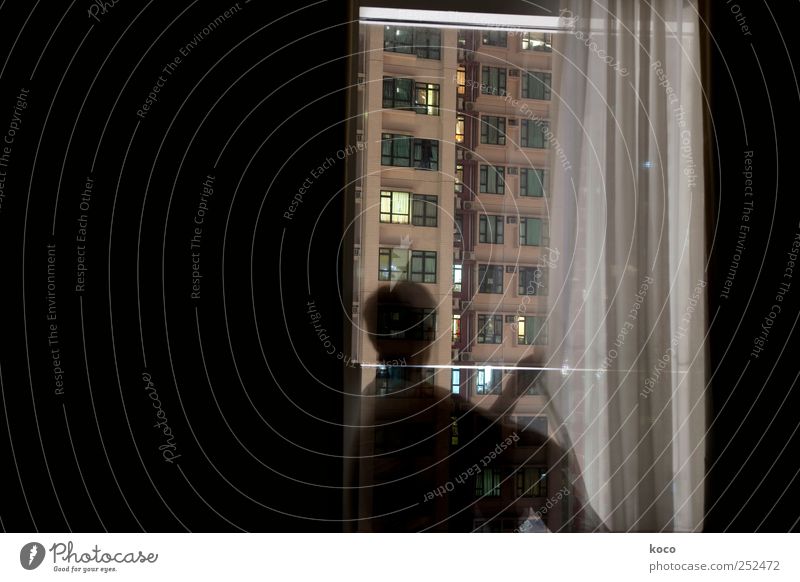 At window #1 Human being Woman Adults Night sky Hongkong China Asia Capital city Downtown Skyline House (Residential Structure) High-rise Building Facade Window