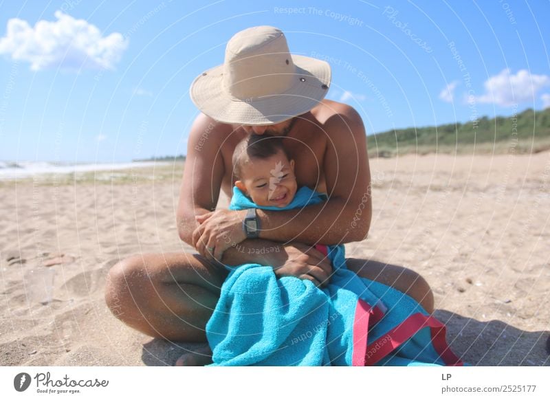 father and child Lifestyle Joy Harmonious Well-being Contentment Vacation & Travel Summer Summer vacation Sun Sunbathing Beach Parenting Education Human being