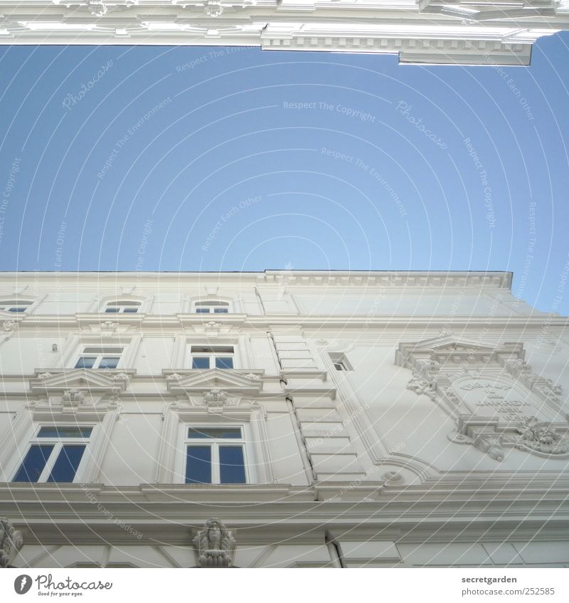 parallel world Cloudless sky Downtown Manmade structures Building Architecture Facade Window Blue White Old building Decoration Classicism Parallel