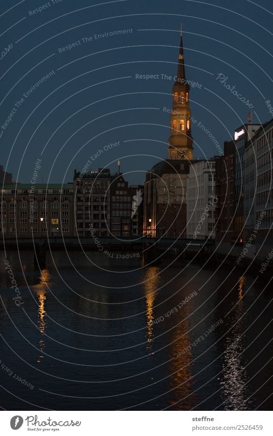 Hamburg Katharinenkirche in the evening Church Religion and faith St. Catherine's Church st. katharinen Reflection Twilight Nikolai fleet Colour photo Deserted