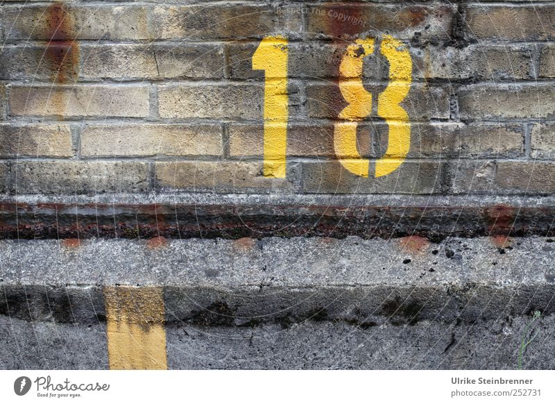 18 Industrial plant Factory Building Wall (barrier) Wall (building) Stone Brick Digits and numbers Large Yellow Accuracy Arrangement Decline Value Year Birthday