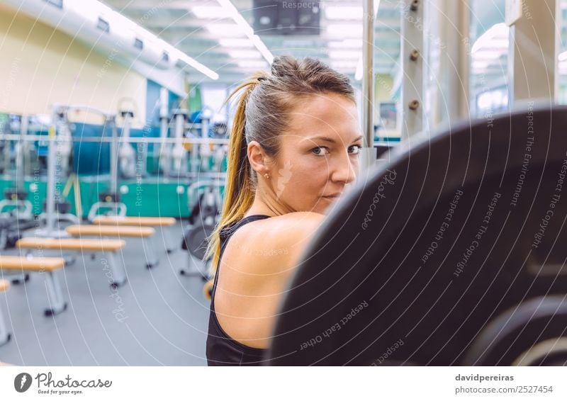 Portrait of Young Fitness Woman Shows Biceps Stock Image - Image