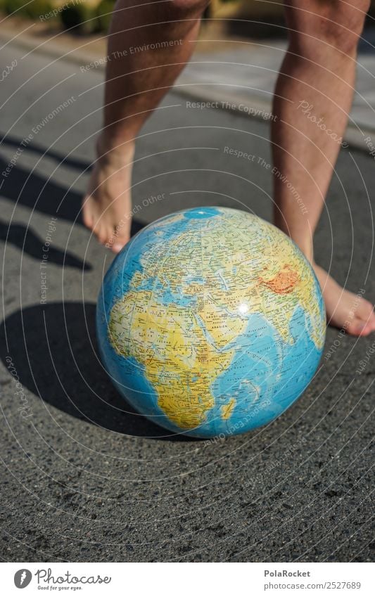 #S# World Soccer Environment Nature Joy Earth Globe Feet Asphalt Playing Player Tread Shot Planet Barefoot Sphere Continents Map Blue Colour photo Exterior shot