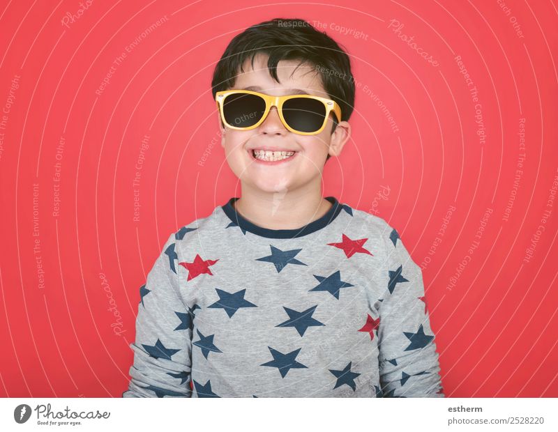 smiling boy with yellow sunglasses Lifestyle Joy Vacation & Travel Summer Sun Human being Masculine Toddler Boy (child) Infancy 1 8 - 13 years Child Accessory