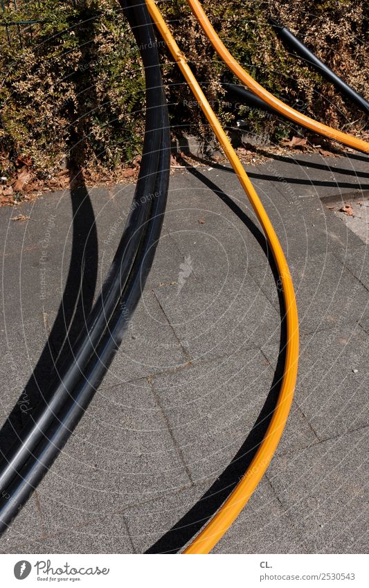 hoses hoses hoses Construction site Bushes Traffic infrastructure Lanes & trails Hose Orange Black Colour photo Exterior shot Deserted Day