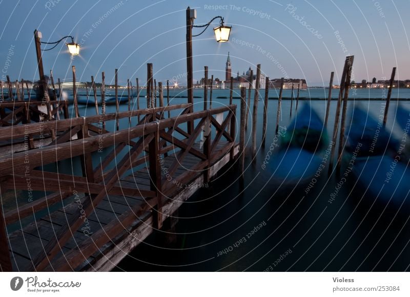 venice gondola II Town Old town Discover To swing Blue Italy Venice Jetty Gondolier Gondola (Boat) Port City Colour photo Exterior shot Experimental Evening