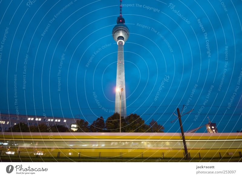 Way to the destination (blue hour) Night sky Downtown Berlin Capital city Tourist Attraction Berlin TV Tower Transport Traffic infrastructure Public transit