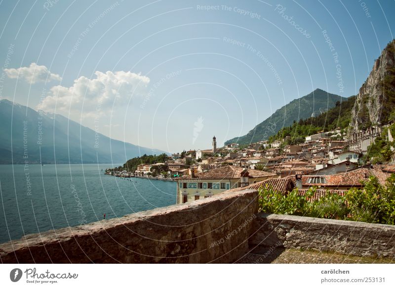Lake Garda Village Small Town Deserted Wall (barrier) Wall (building) Blue Limone Mountain Slope Colour photo Multicoloured Exterior shot Day Wide angle