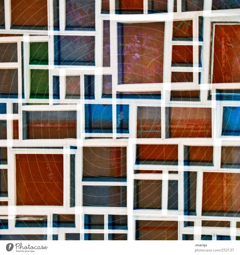 quad Lifestyle Style Design Window Glass Line Stripe Exceptional Uniqueness Crazy Blue Green Red White Colour Surrealism Mosaic Labyrinth Grid Double exposure