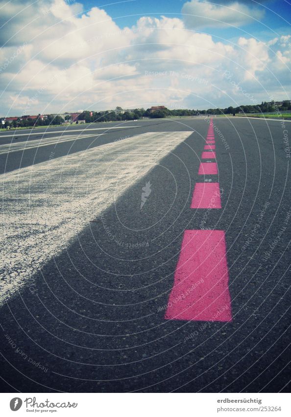 Follow the pink line Sky Clouds Airport Transport Traffic infrastructure Street Lanes & trails Airfield Runway Flying Walking Vacation & Travel Infinity Horizon