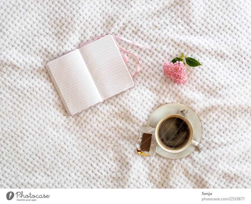 coffee, cup, notebook, flower Breakfast To have a coffee Beverage Hot drink Coffee Crockery Cup Lifestyle Leisure and hobbies Living or residing Stationery