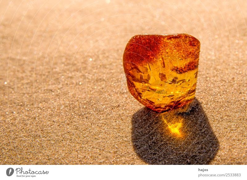 Amber at the Baltic Sea beach Beach Nature Sand Ornament Bright Beautiful Yellow luminescent Resin healing stone Stone stone healing warm Close-up