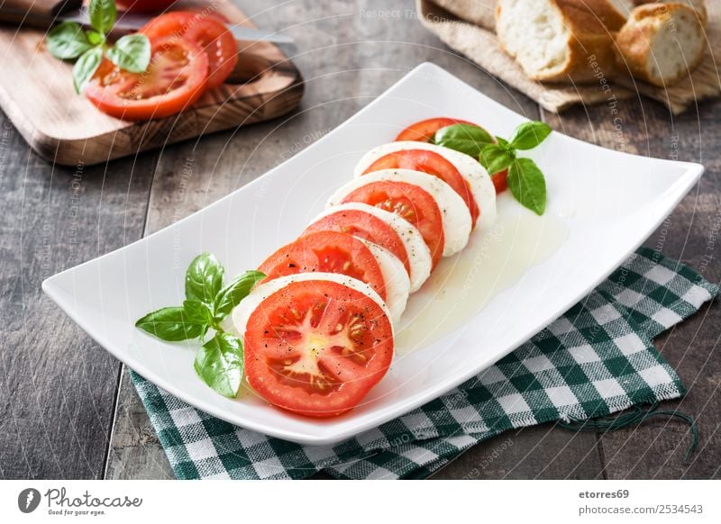 Caprese salad with mozzarella cheese, tomatoes and basil Salad Vegetable Tomato Basil Cheese Italian Meal Green Mozzarella Red Healthy Healthy Eating