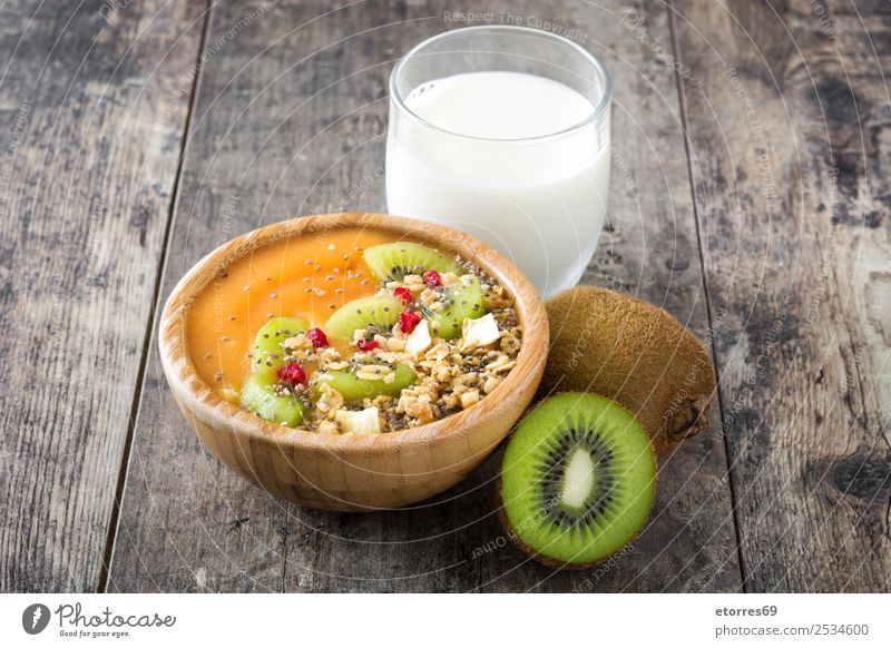 Healthy smoothie with fruit and cereals Food Healthy Eating Food photograph Yoghurt Fruit Dessert Nutrition Breakfast Organic produce Vegetarian diet Bowl Fresh