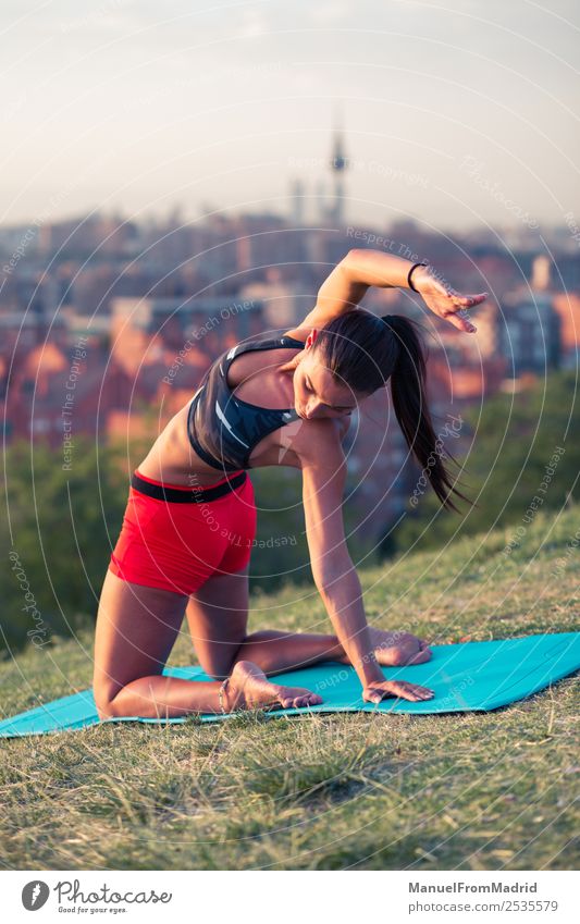 athletic woman working out outdoors Lifestyle Beautiful Health care Wellness Sports Woman Adults Park Fitness Athletic fit Mat young background healthy City