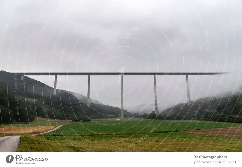 High bridge over wooded hills and meadows Vacation & Travel Technology Nature Landscape Clouds Fog Meadow Forest Hill Braunsbach Germany Architecture Transport