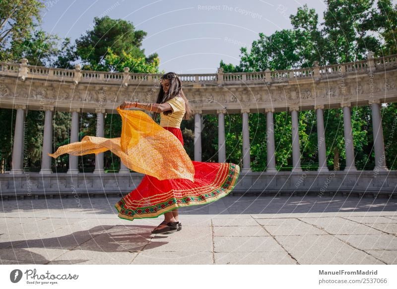 traditional indian woman dancing Beautiful Woman Adults Dancer Nature Park Fashion Clothing Dress Jewellery Gold Red Tradition Indian bollywood young saree Sari