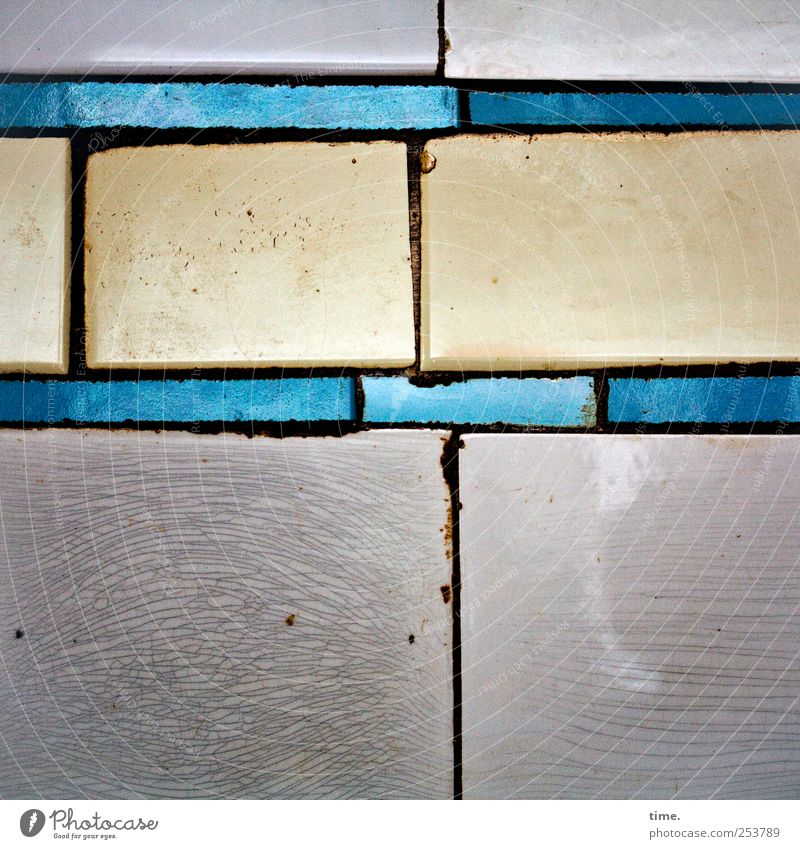 piecework Decoration Jewellery Old Glittering Illuminate Blue Yellow Gray Tile Wall (building) Seam Derelict Weathered Vertical Horizontal small box