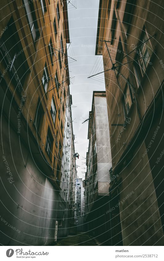 canyon Town Port City Downtown Old town Deserted House (Residential Structure) Wall (barrier) Wall (building) Facade Window Satellite dish Street Dark Blue