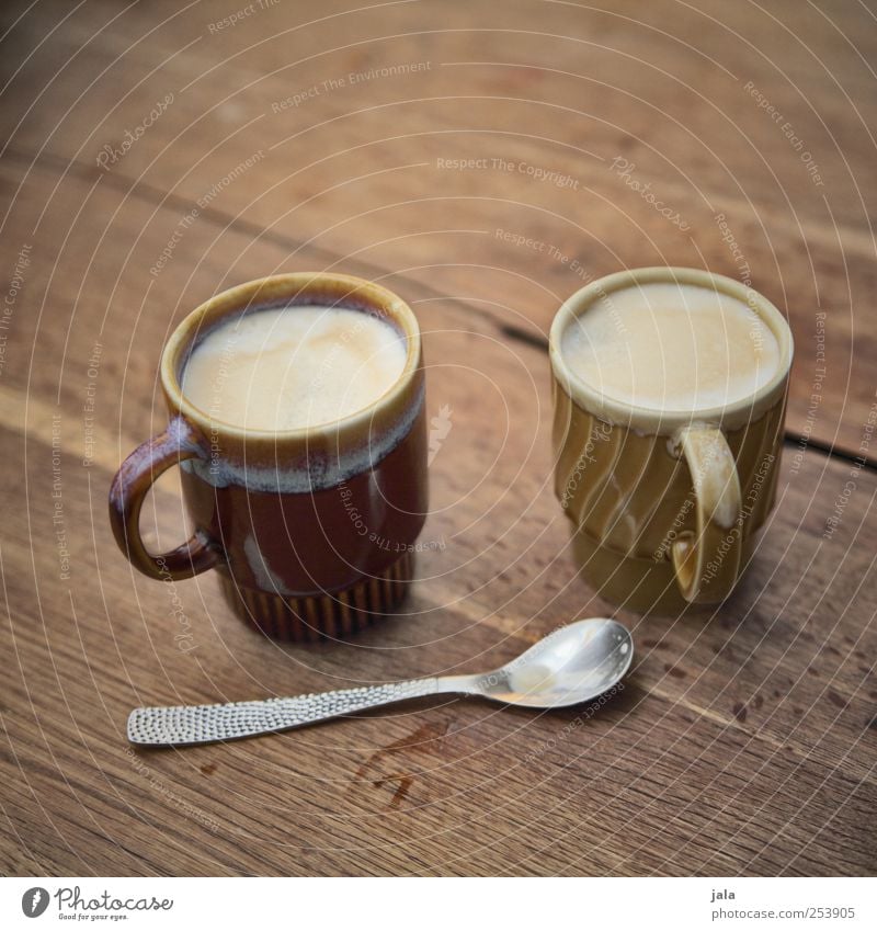 moin! Coffee? Food Breakfast Beverage Hot drink Latte macchiato Cup Spoon Delicious Brown Colour photo Interior shot Deserted Copy Space top Neutral Background