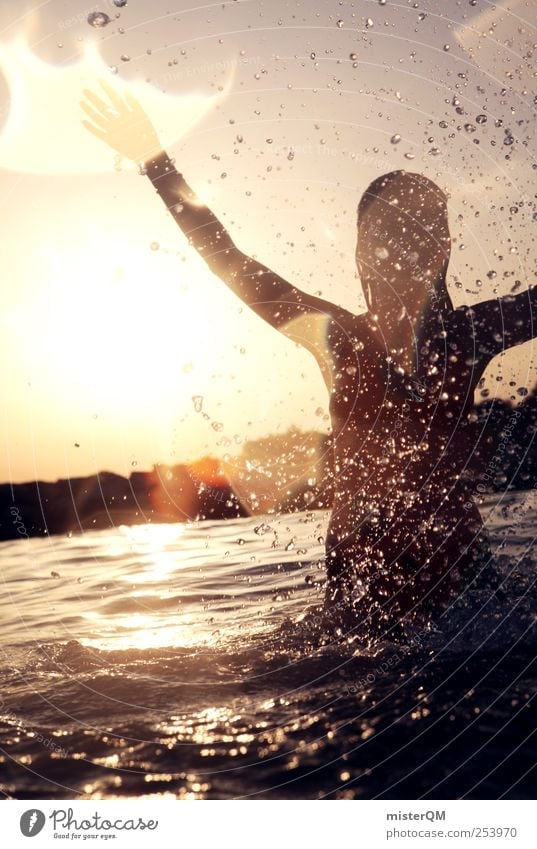 Summer! Esthetic Leisure and hobbies Summer vacation Summery Summer evening Sun Sunbeam Woman Swimming & Bathing Inject Joy Youth (Young adults) Action