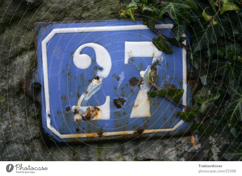 house number Digits and numbers Number plate House number White Rust Ivy 2 7 Industry house number plate 27 twenty-seven Blue Old