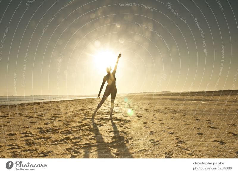 Sun-day Vacation & Travel Summer Summer vacation Beach Ocean Waves Human being Feminine Relaxation Dance Moody Joy Tourism Silhouette Colour photo Exterior shot