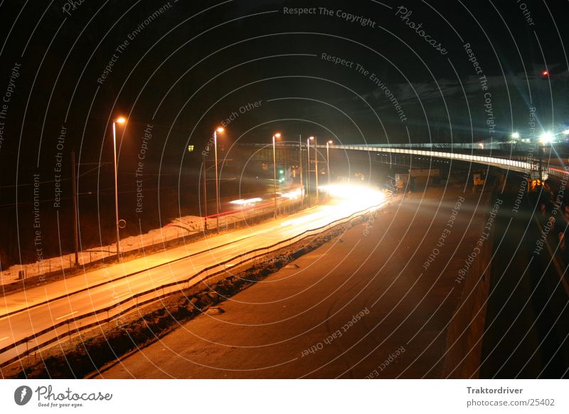 A little light in the night Highway Light Long exposure Transport Floodlight Street