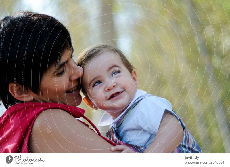 Mother and daughter playing in the forest Beautiful Leisure and hobbies Child Human being Feminine Baby Girl Young woman Youth (Young adults) Adults Infancy 2