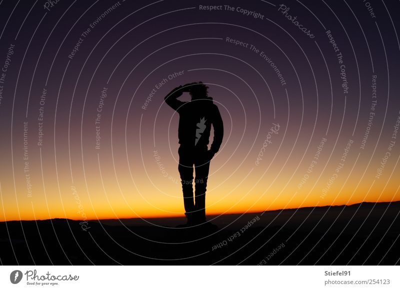 View into the distance Sun Masculine 1 Human being Landscape Sky Night sky Horizon Sunrise Sunset Looking Stand Free Gigantic Large Self-confident Safety