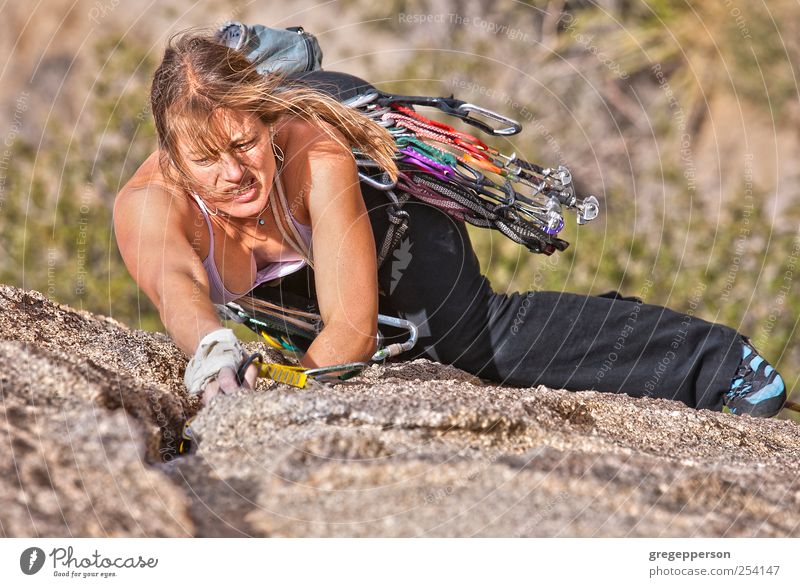 Female rock climber. Life Sports Climbing Mountaineering Success Feminine Woman Adults 1 Human being 18 - 30 years Youth (Young adults) Athletic