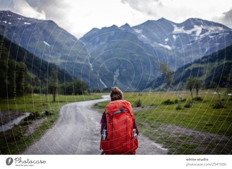 hiking day Woman Adults Hiking Valley Hohen Tauern NP Backpack Backpacking Backpacking vacation Lanes & trails Loneliness Class outing Hiking trip Footpath