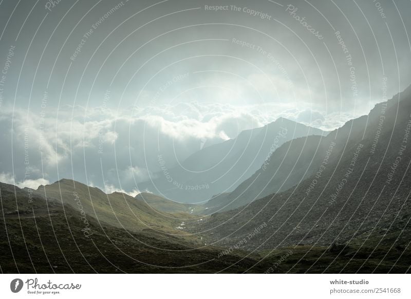 gloomy country Environment Nature Landscape Hiking Panorama (View) Mountain Fog Clouds Dark Hill Mountain range Valley Alps Pre-alpes Class outing Hiking trip