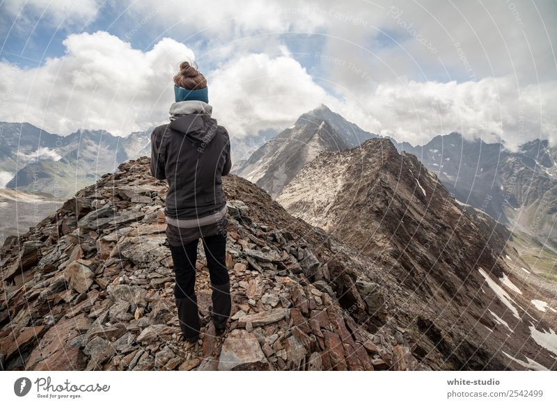 mountain worlds Healthy Eating Athletic Fitness Contentment Summer Summer vacation Mountain Hiking Sports Climbing Mountaineering Woman Adults 1 Human being