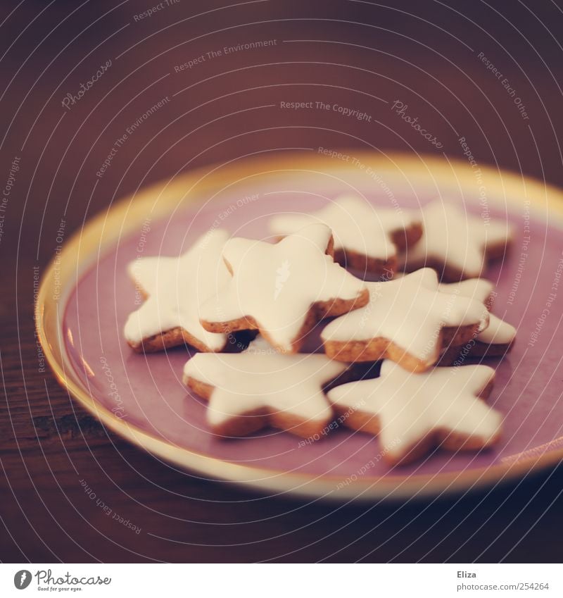 Christmas cinnamon stars on a plate. Christmas cookies. Star cinnamon biscuit Cookie Delicious Christmas & Advent Cozy Candy pretty Star (Symbol) Pink