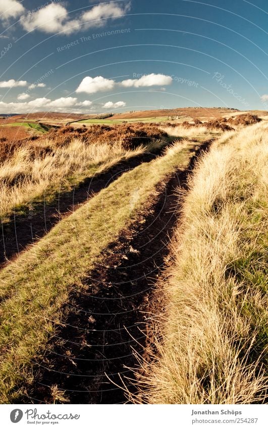 Peak District II Environment Nature Landscape Earth Sky Summer Autumn Climate Beautiful weather Grass Field Hill Blue Brown Yellow Gold Footpath Lanes & trails