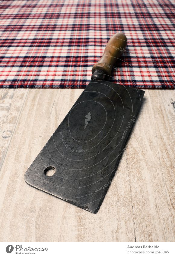 Thriller / Butcher's hatchet Nutrition Knives Decoration Table Old meat knife Background picture smart rustic kitchen bare empty large Things cutting view