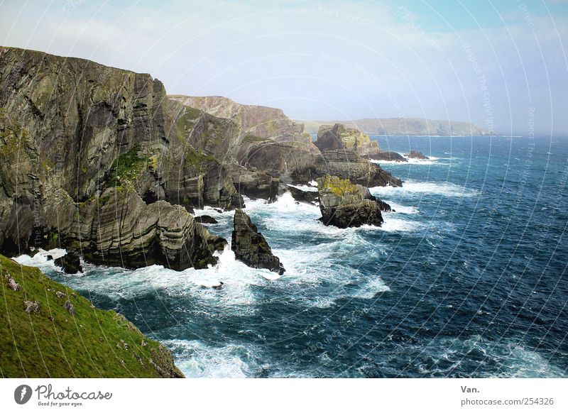 Mizen Head Vacation & Travel Summer vacation Environment Nature Landscape Earth Water Sky Clouds Beautiful weather Wind Grass Moss Rock Waves Coast Bay Ocean