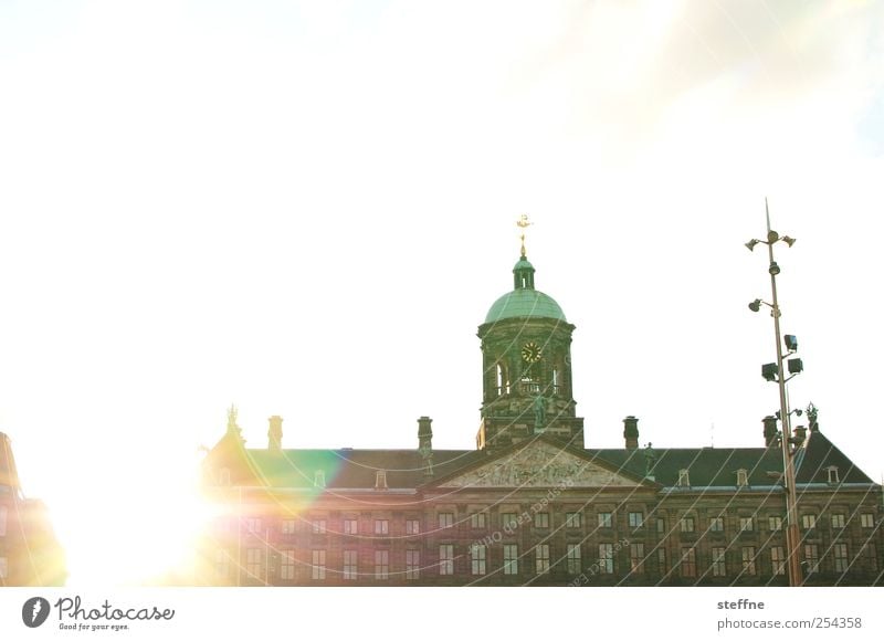 just before sundown, it's less difficult Cloudless sky Sunrise Sunset Sunlight Beautiful weather Amsterdam Netherlands Castle Kitsch Royal Colour photo