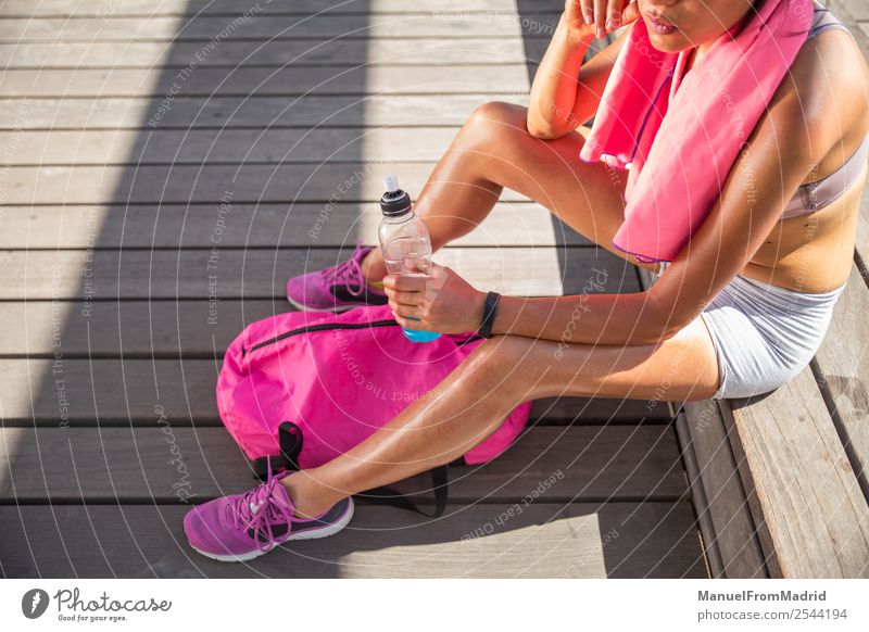 female runner resting Lifestyle Happy Beautiful Body Wellness Summer Sports Jogging Human being Woman Adults Fitness Sit Runner Resting exhausted Perspire