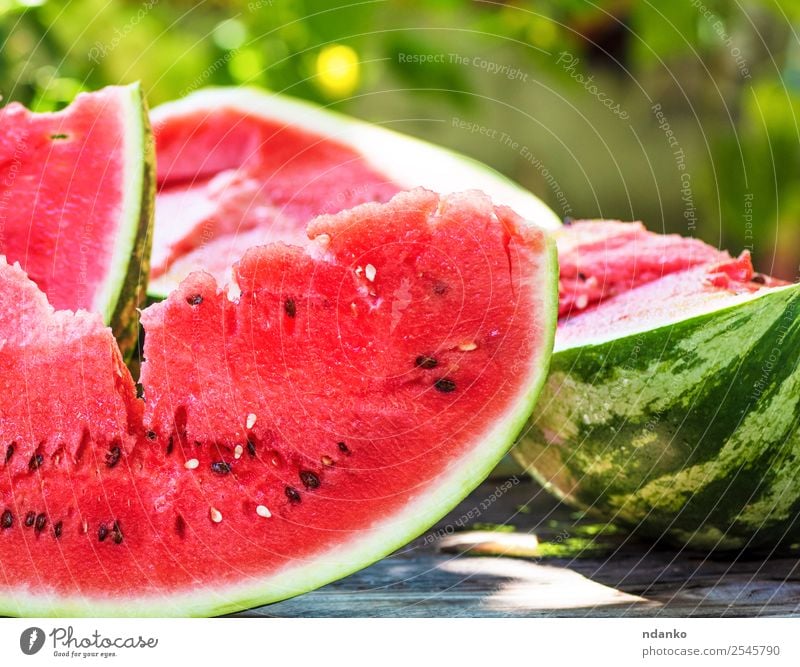 ripe red watermelon with seeds Fruit Candy Nutrition Vegetarian diet Summer Table Nature Wood Fresh Delicious Natural Juicy Green Red Colour Water melon Organic