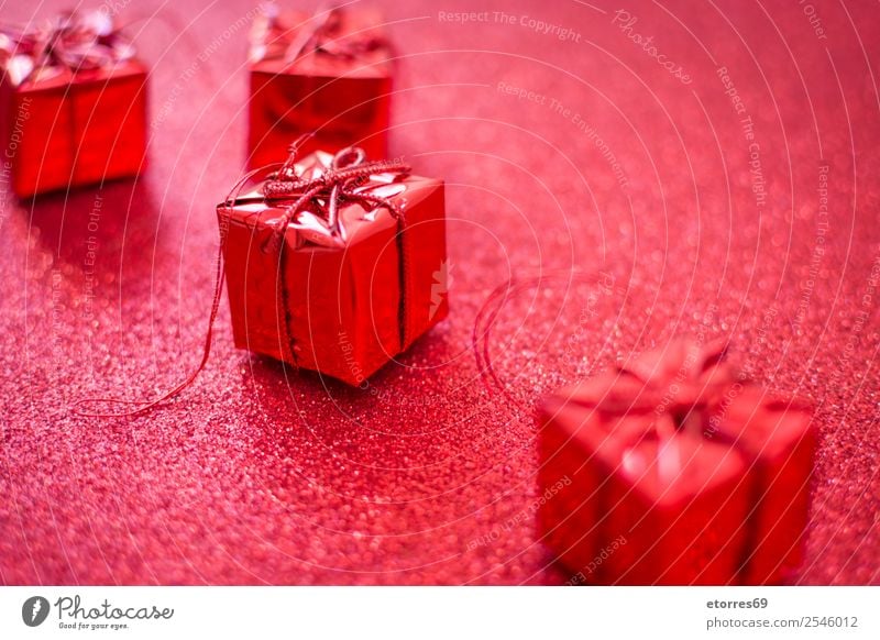 Red gift boxes and red glitter background. greeting Decoration Ornament Bright Vacation & Travel Feasts & Celebrations Public Holiday Presentation star Festive