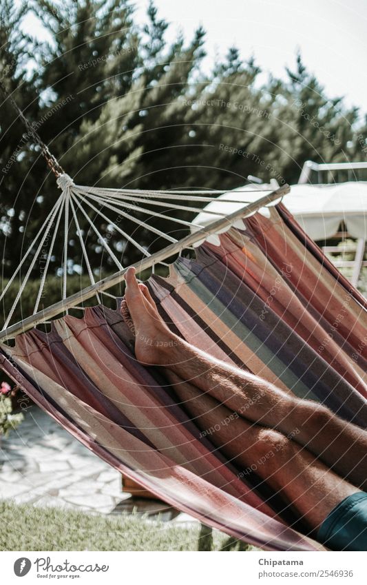 Man legs on the hammock Water Breathe To enjoy Hammock Summer Vertical Hipster Resting Easy Enthusiasm Happy lazy Young man Travel photography Legs Sunset