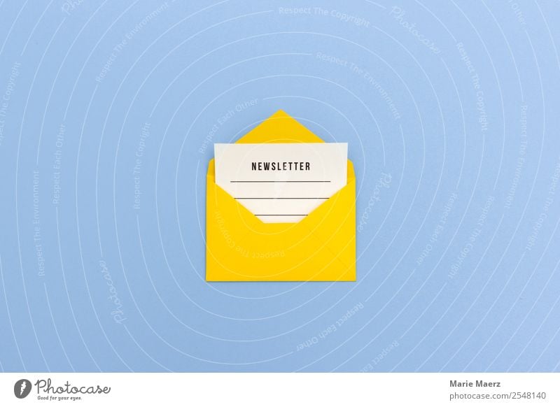 Newsletter - Envelope with message Media industry Advertising Industry Internet Communicate Reading Write Blue Yellow Curiosity Interest Idea Inspiration