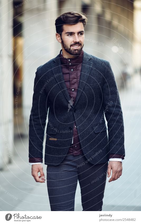 Young bearded smiling man wearing british elegant suit Lifestyle Elegant Style Happy Beautiful Hair and hairstyles Human being Masculine Young man